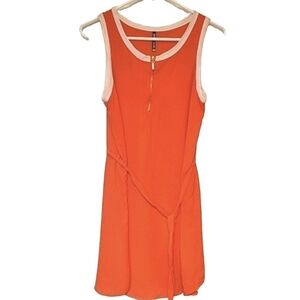 Hot Kiss Tenniscore Mini Dress Sleeveless Zip-Up Waist Tie Lightweight Orange